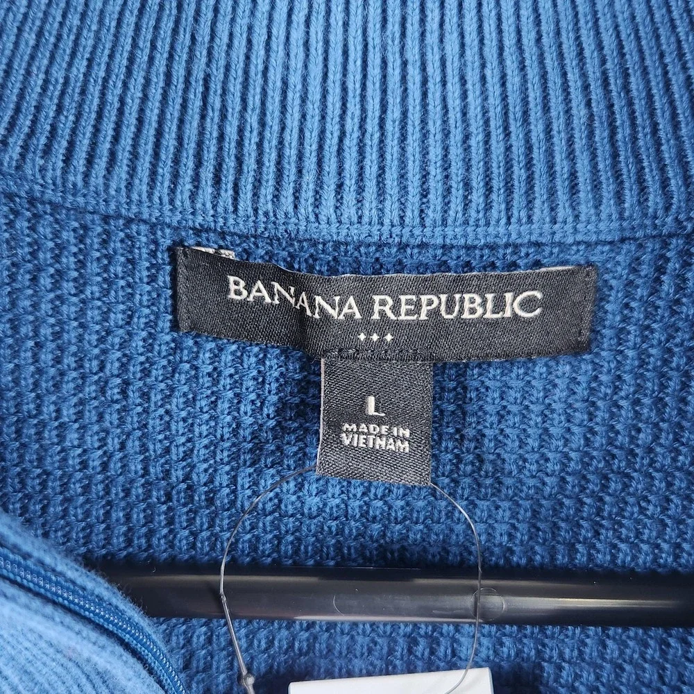 Banana Republic Sweater Mens Large Blue 1/4 Zip Mock Neck Cotton Knit Pullover